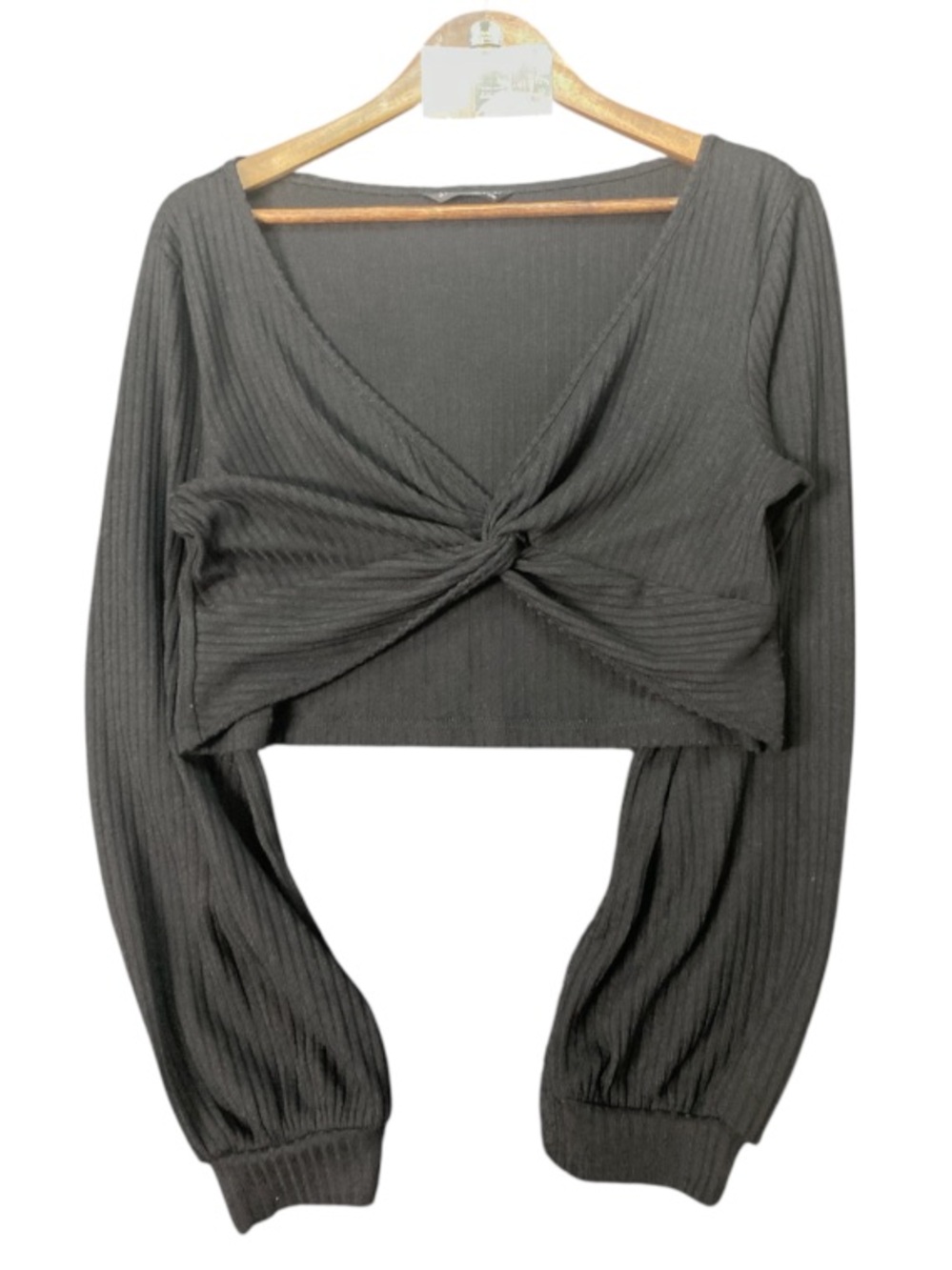 SHEIN Black Ribbed Twist-Front Long Sleeve Crop Top size XL